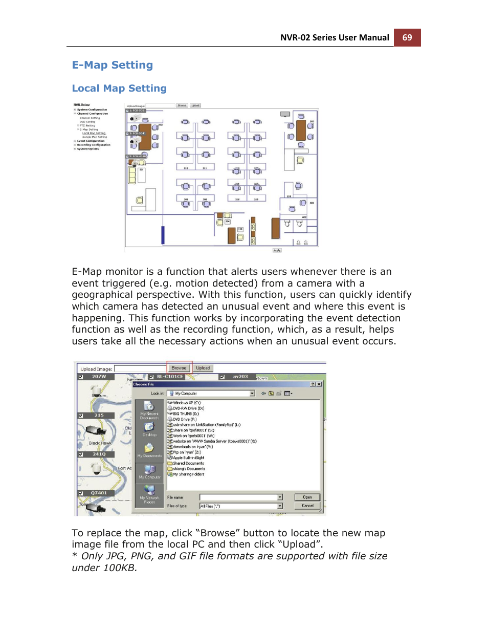 E-map setting, Local map setting | LevelOne NVR-0216 User Manual | Page 69 / 101
