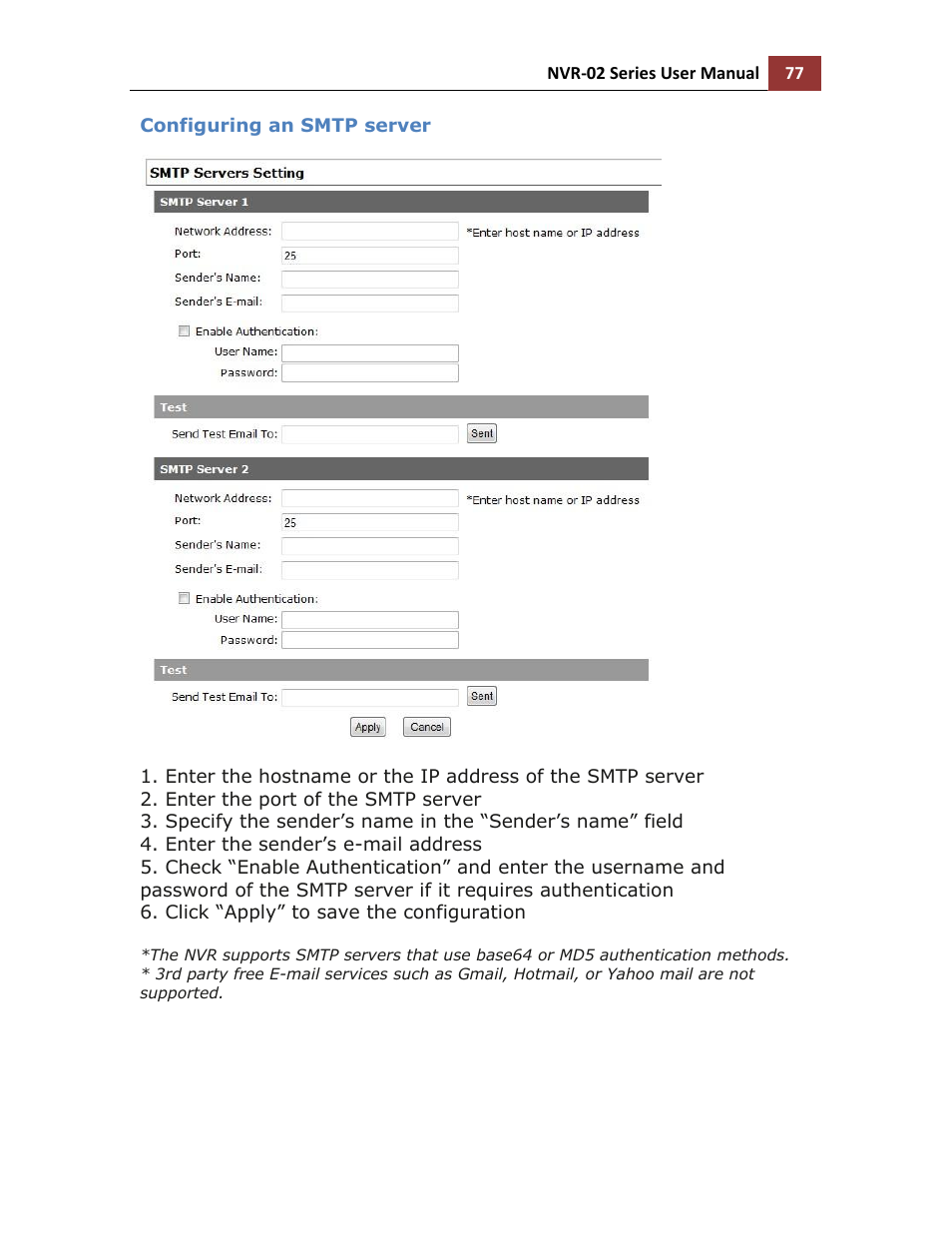 Configuring an smtp server | LevelOne NVR-0216 User Manual | Page 77 / 101