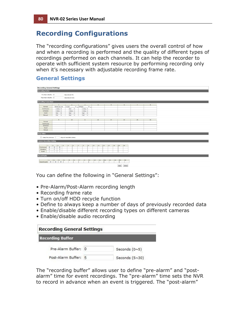 Recording configurations, General settings | LevelOne NVR-0216 User Manual | Page 80 / 101