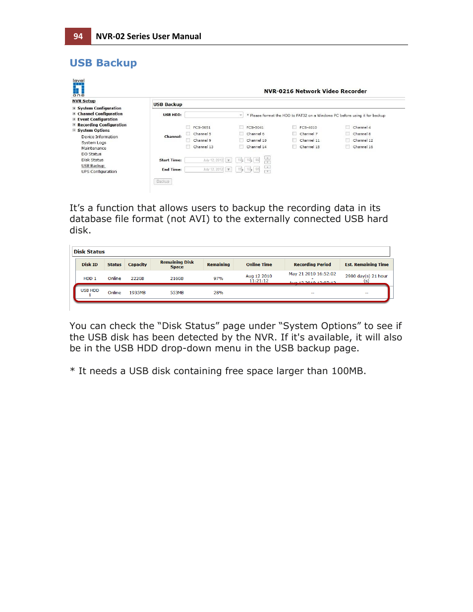 Usb backup | LevelOne NVR-0216 User Manual | Page 94 / 101