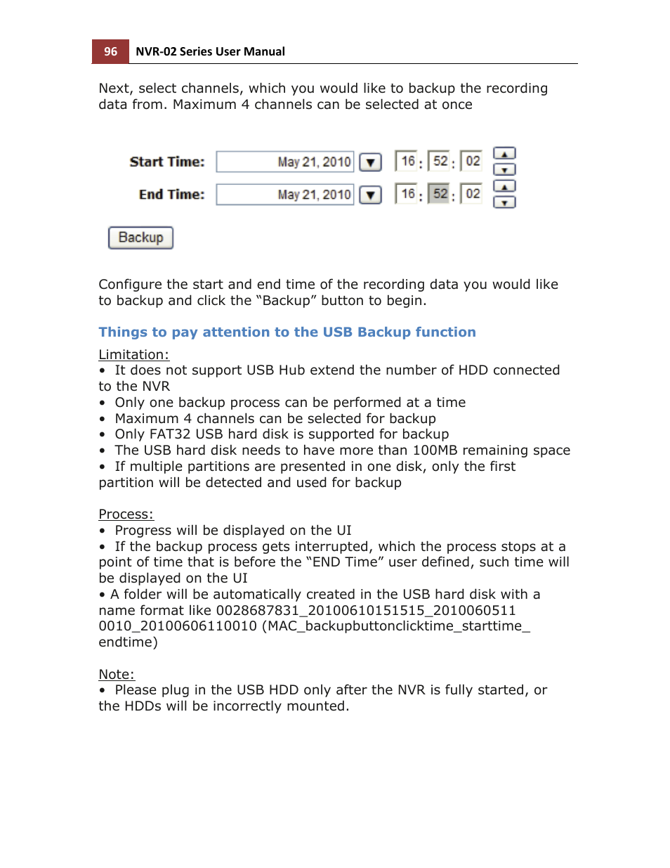 Things to pay attention to the usb backup function | LevelOne NVR-0216 User Manual | Page 96 / 101
