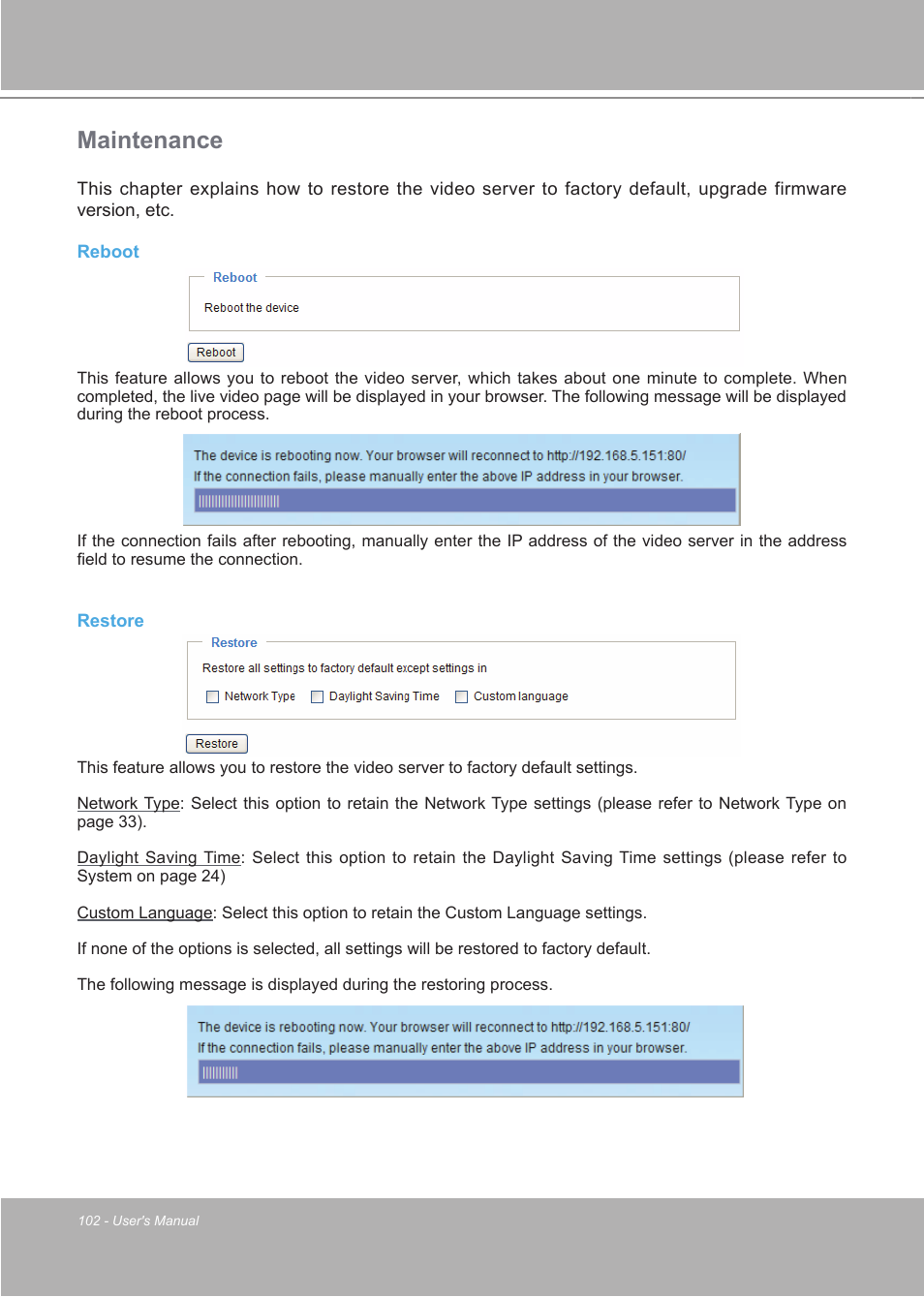 Maintenance | LevelOne FCS-7111 User Manual | Page 102 / 143