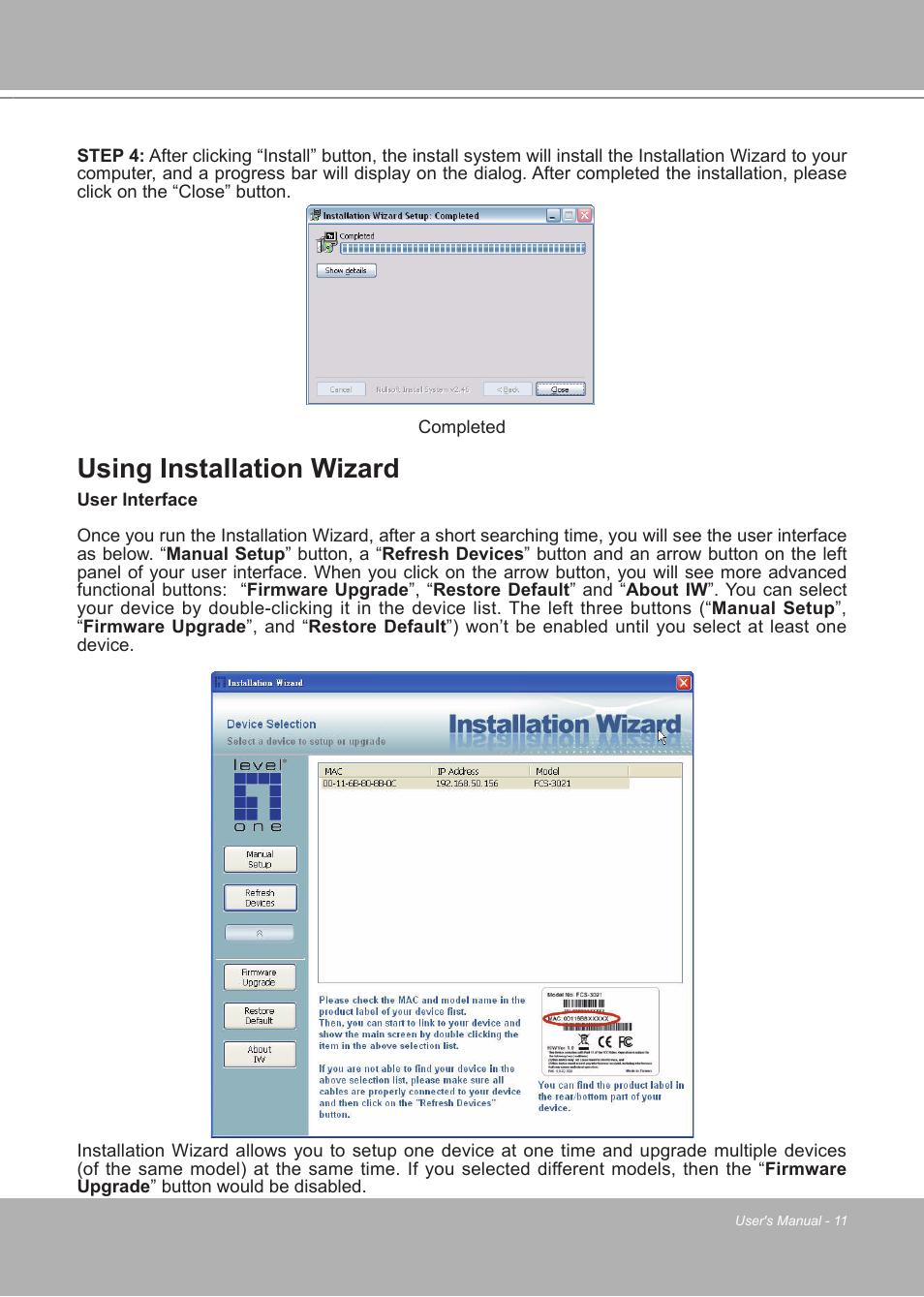 Using installation wizard | LevelOne FCS-7111 User Manual | Page 11 / 143