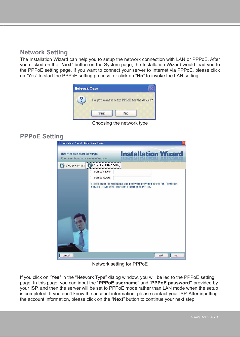 Network setting, Pppoe setting | LevelOne FCS-7111 User Manual | Page 15 / 143