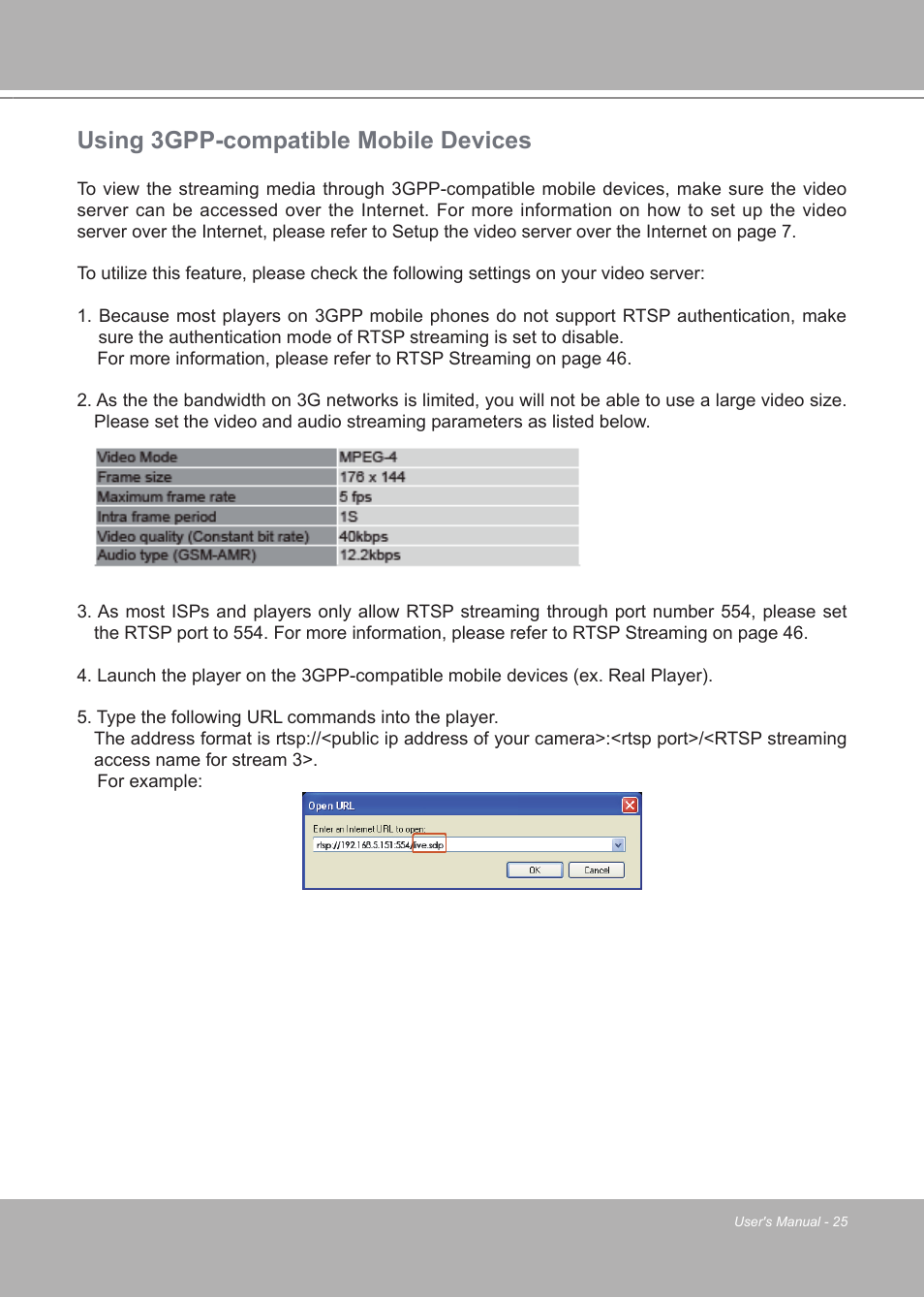 Using 3gpp-compatible mobile devices | LevelOne FCS-7111 User Manual | Page 25 / 143