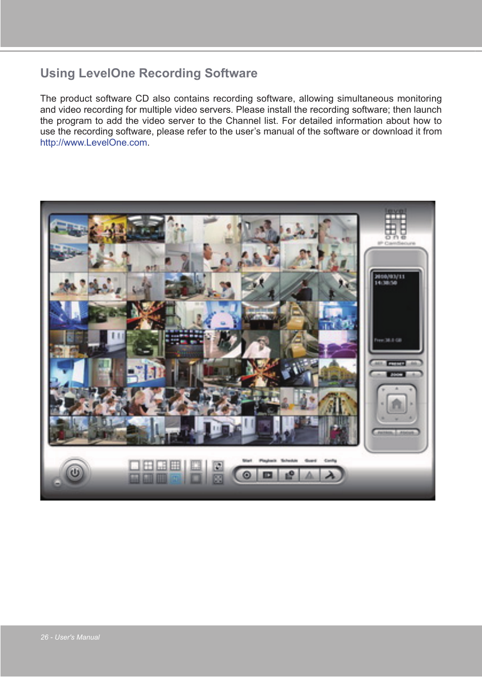Using levelone recording software | LevelOne FCS-7111 User Manual | Page 26 / 143