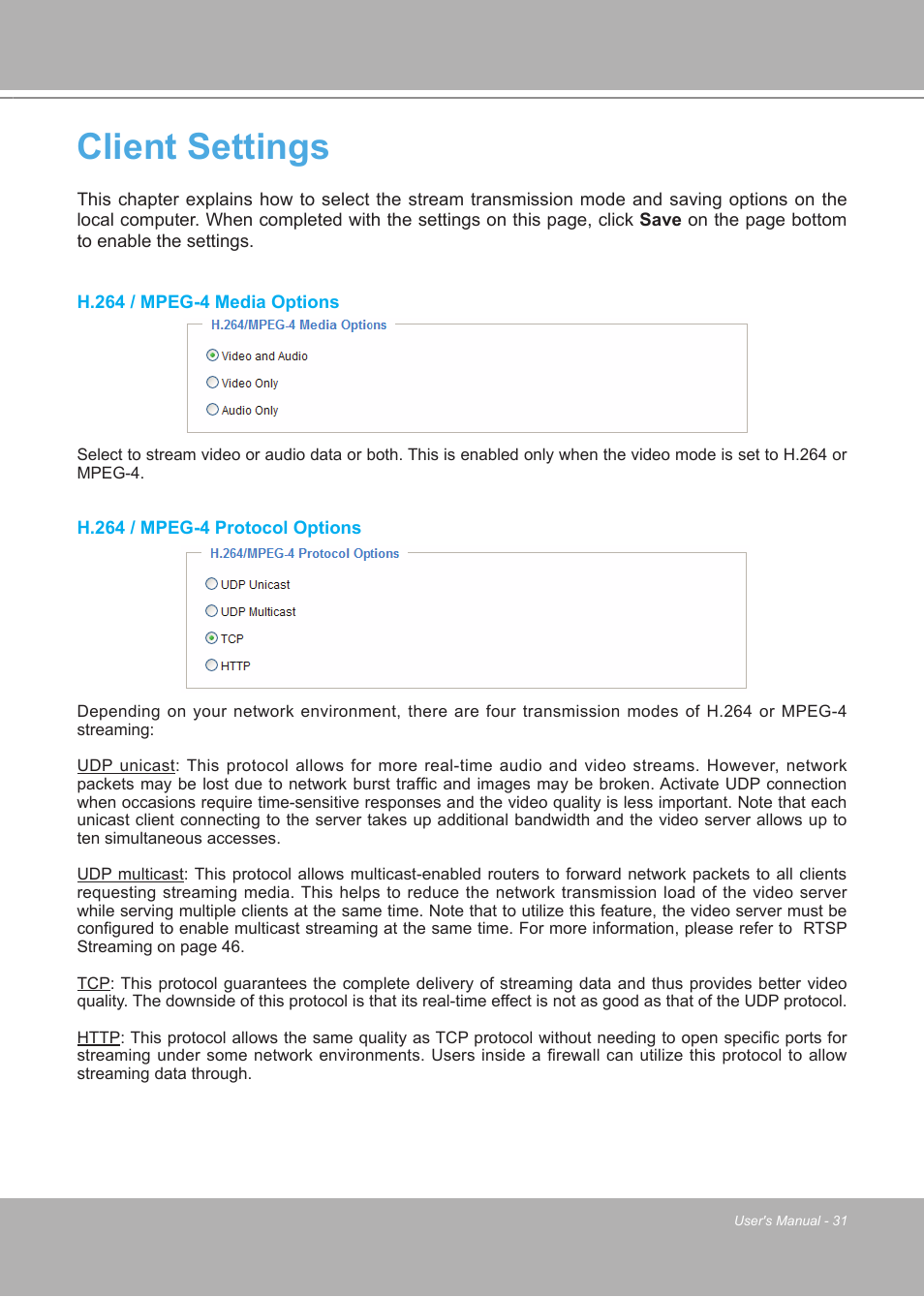 Client settings | LevelOne FCS-7111 User Manual | Page 31 / 143