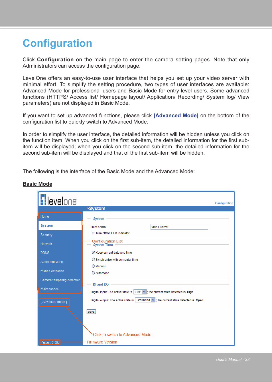 Configuration | LevelOne FCS-7111 User Manual | Page 33 / 143