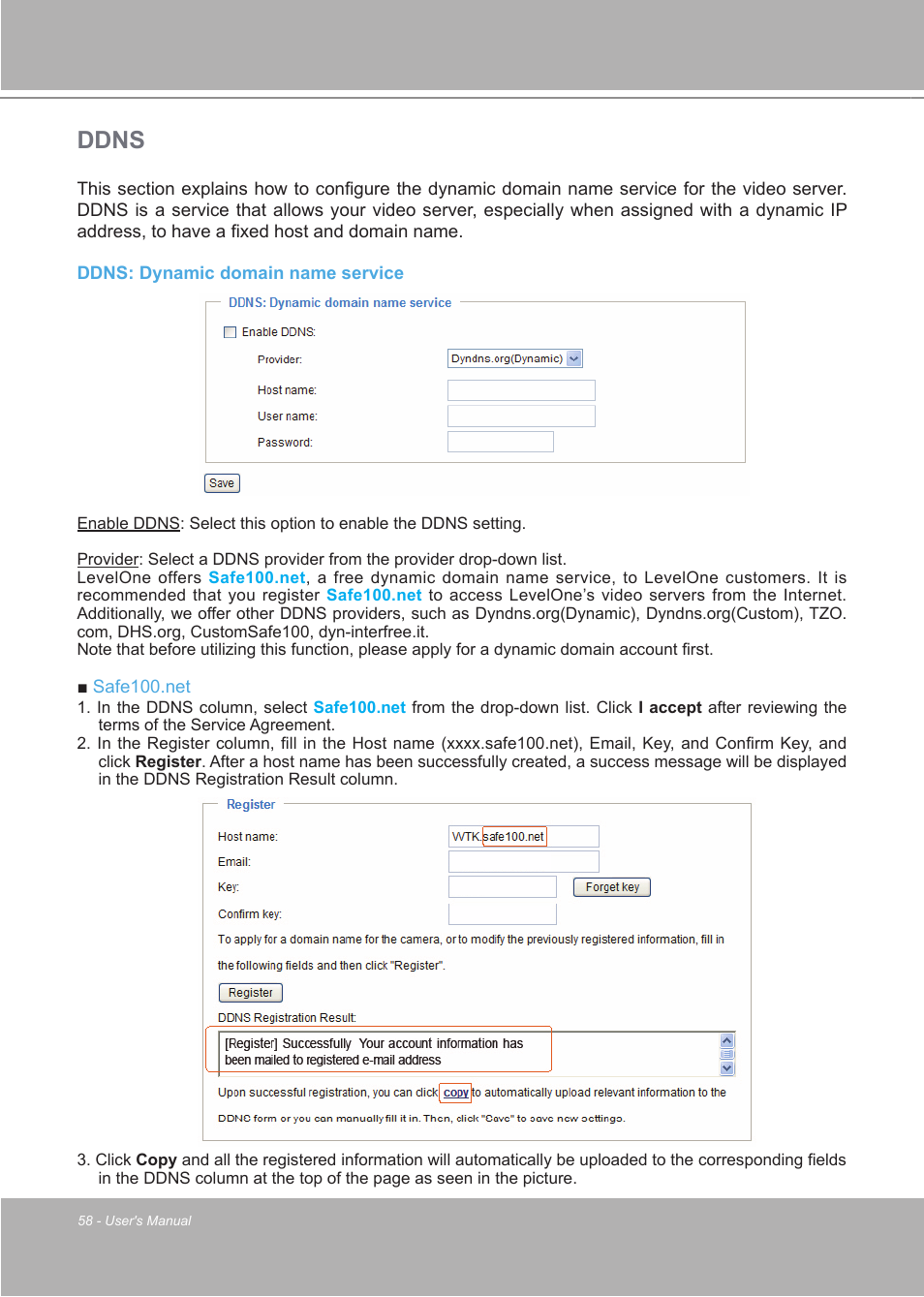 Ddns | LevelOne FCS-7111 User Manual | Page 58 / 143