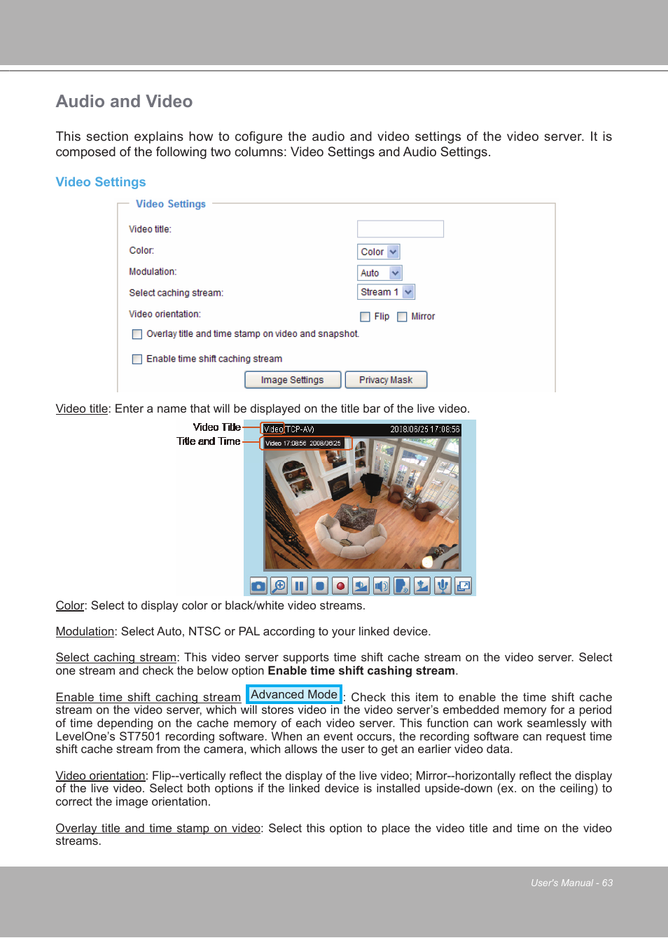 Audio and video | LevelOne FCS-7111 User Manual | Page 63 / 143