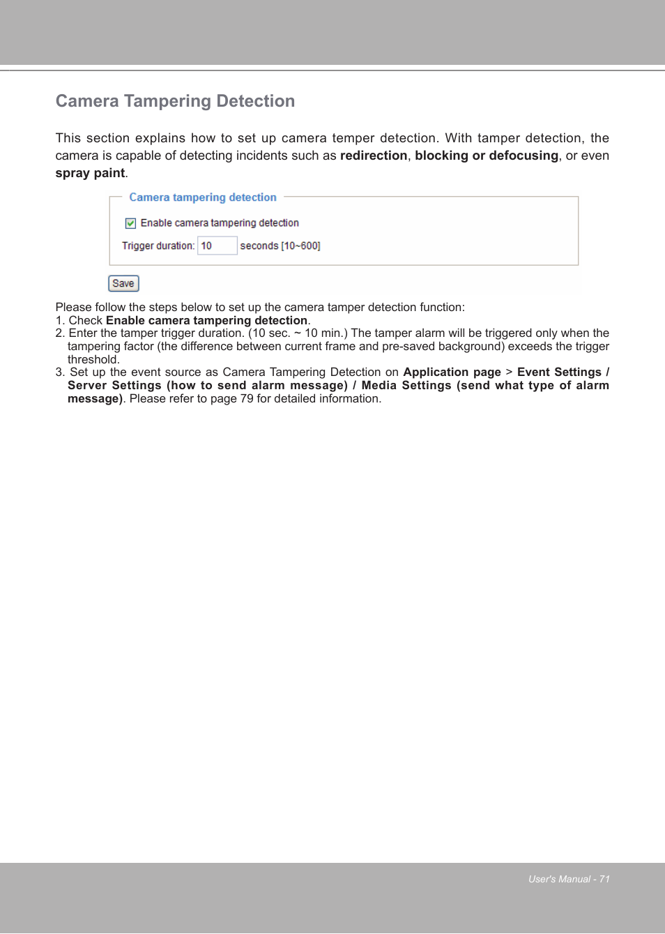 Camera tampering detection | LevelOne FCS-7111 User Manual | Page 71 / 143