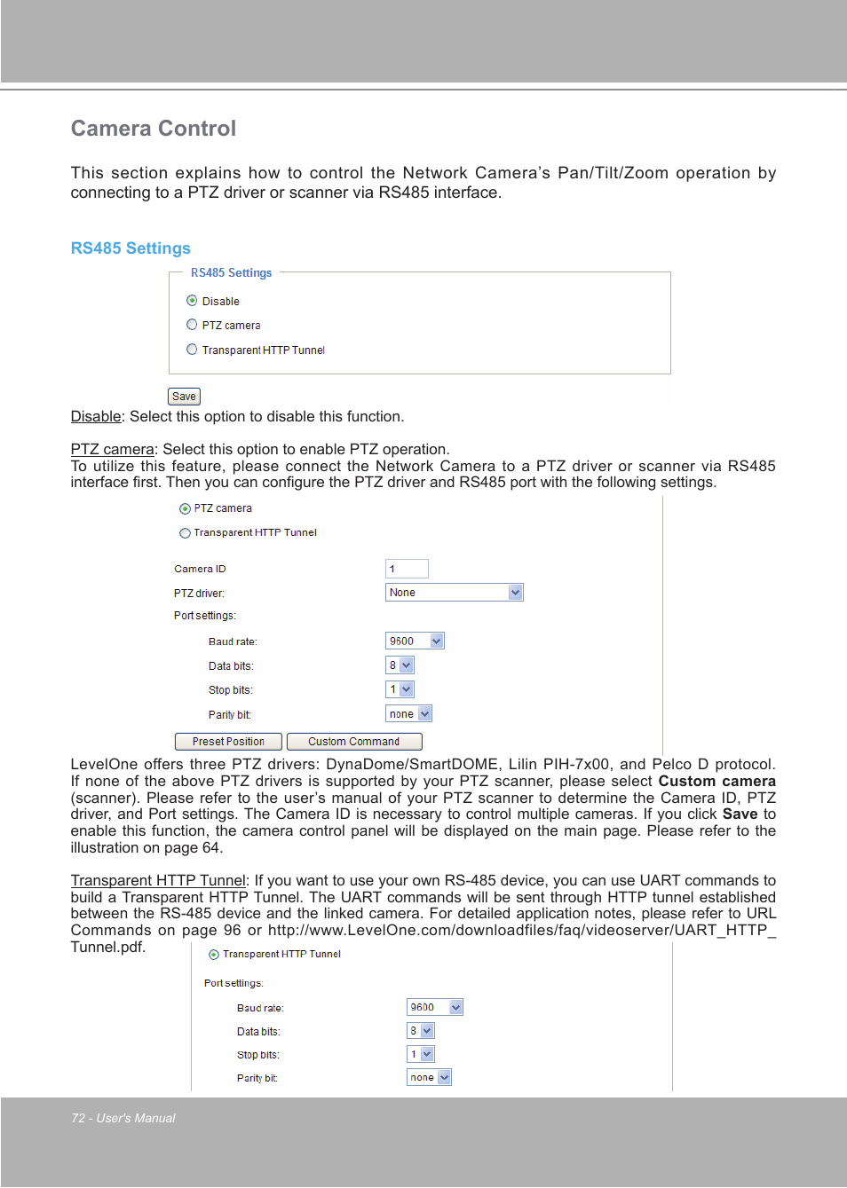 Camera control | LevelOne FCS-7111 User Manual | Page 72 / 143