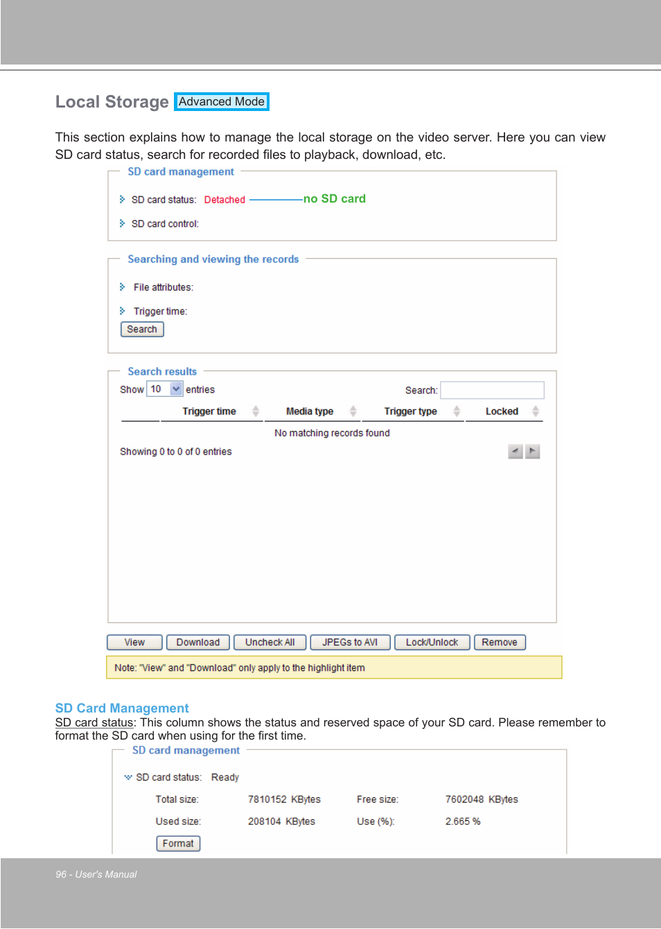 Local storage | LevelOne FCS-7111 User Manual | Page 96 / 143