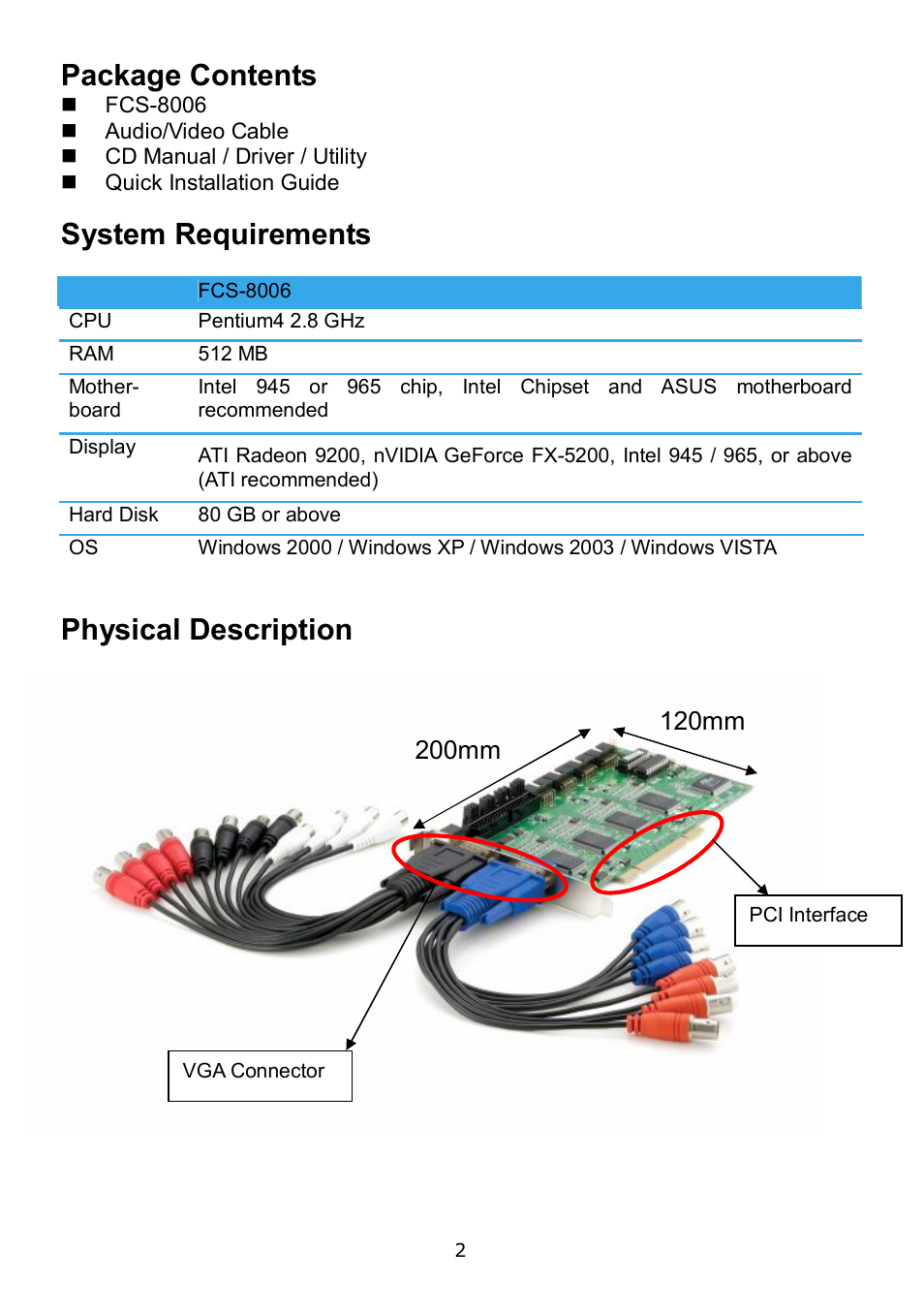 Package contents, System requirements, Physical description | LevelOne FCS-8006 User Manual | Page 3 / 11