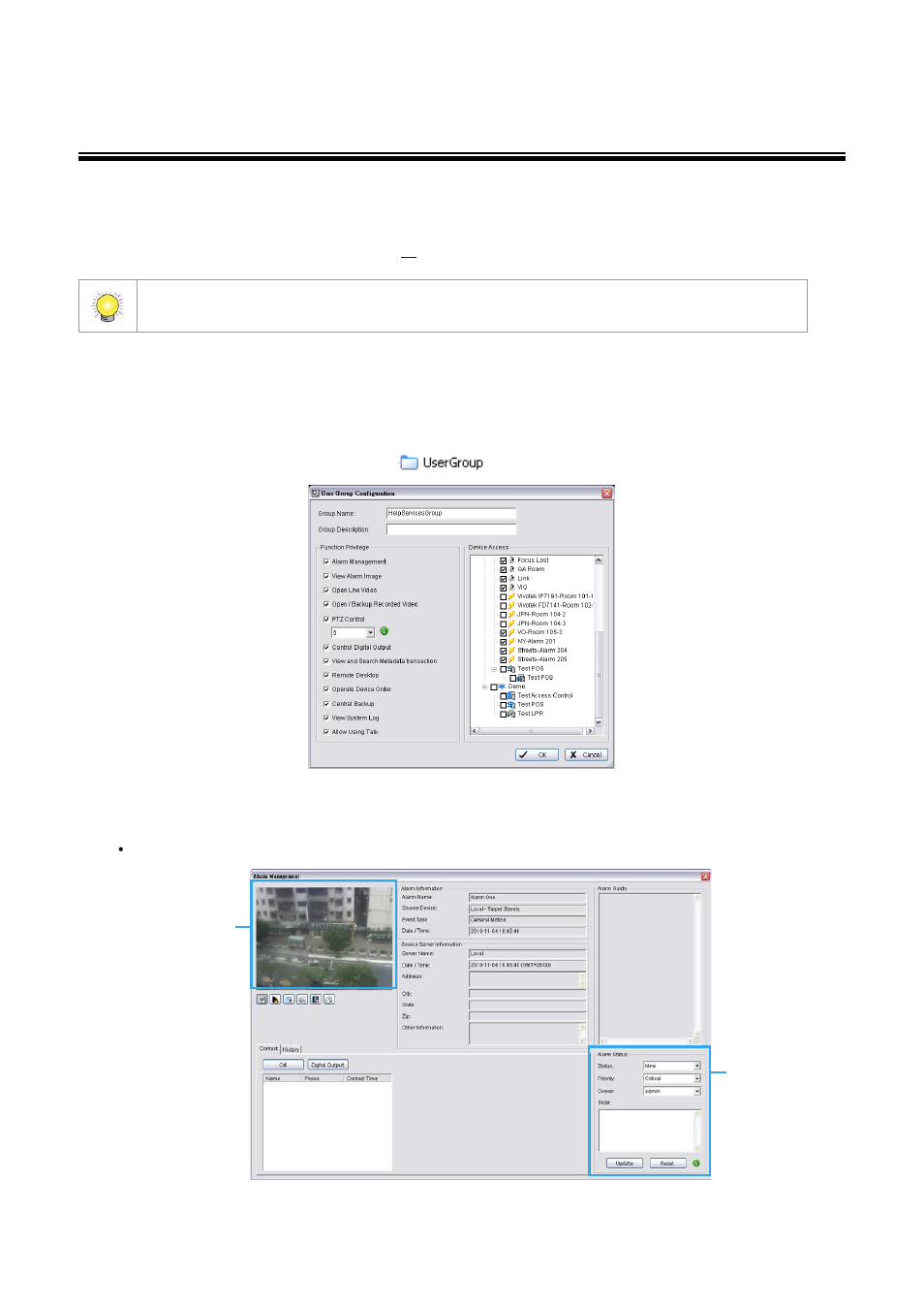 User groups and users, Adding/editing/removing user groups, To add a user group | Alarm image alarm management | LevelOne FCS-9900 User Manual | Page 37 / 98