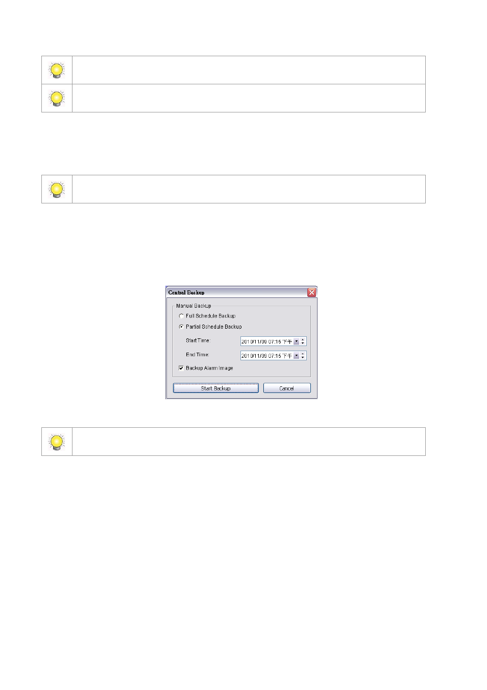 To setup scheduled alarm backup, For manual alarm backup | LevelOne FCS-9900 User Manual | Page 45 / 98