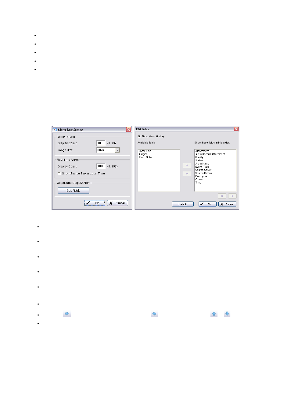 Alarm log settings, To configure alarm log settings, Alarm management window and batch alarm management | LevelOne FCS-9900 User Manual | Page 68 / 98