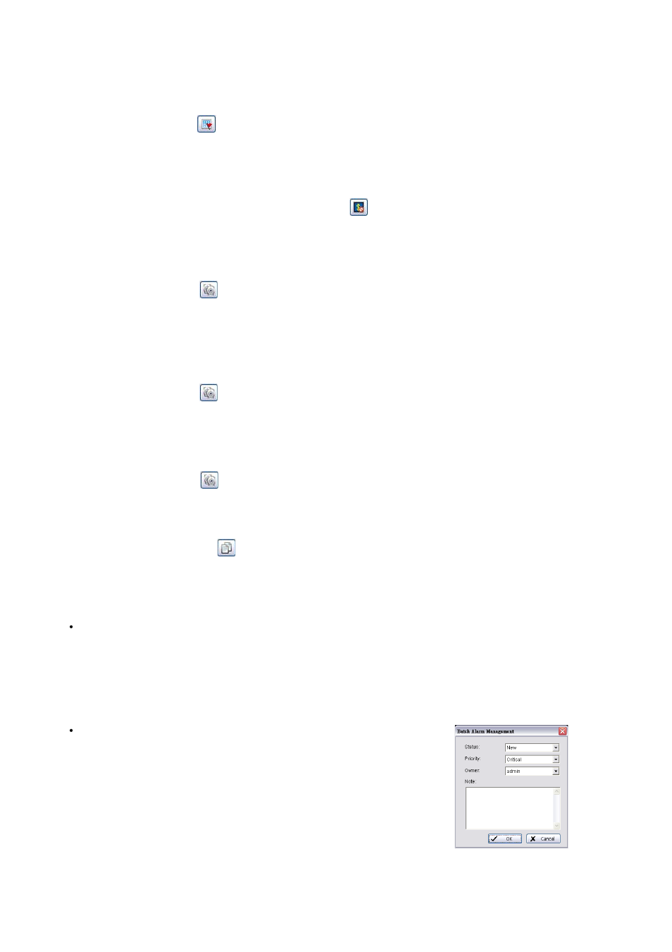 To send video to matrix, To view metadata display, To trigger a digital output device | To report/print alarm details, To set the alarm state, priority, owner and note | LevelOne FCS-9900 User Manual | Page 73 / 98