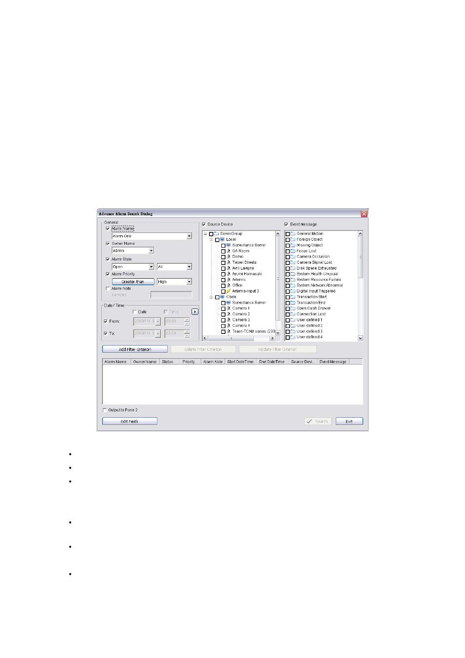 To open a remote desktop for the server, Advance alarm search, To use advance alarm search | LevelOne FCS-9900 User Manual | Page 88 / 98