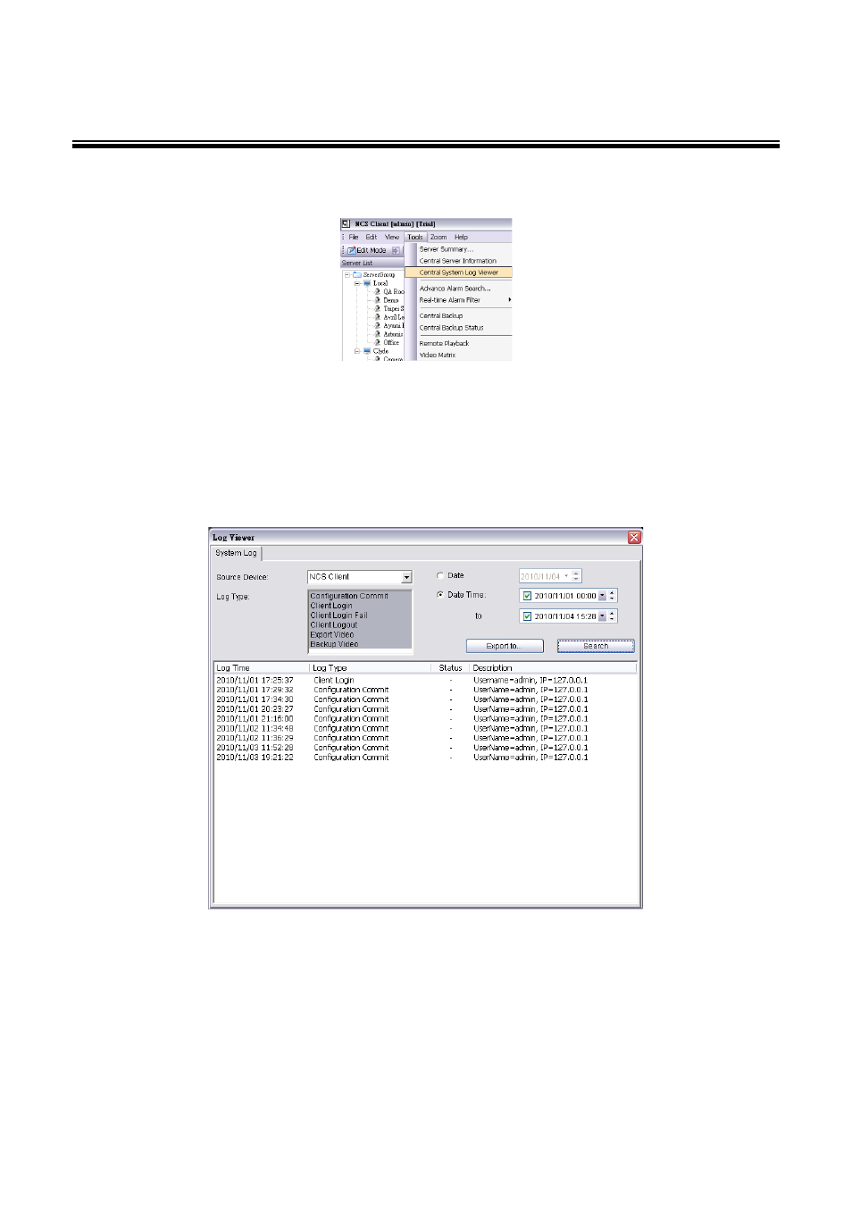 Log viewer, To search and export log information | LevelOne FCS-9900 User Manual | Page 94 / 98