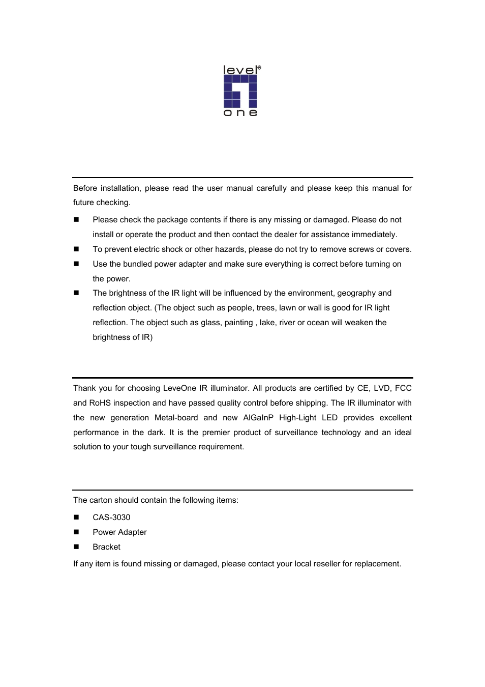 LevelOne CAS-3030 User Manual | 2 pages