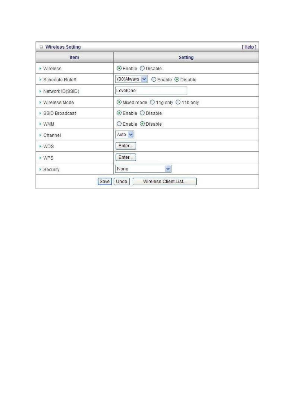 Wireless settings | LevelOne WBR-6003 User Manual | Page 31 / 80