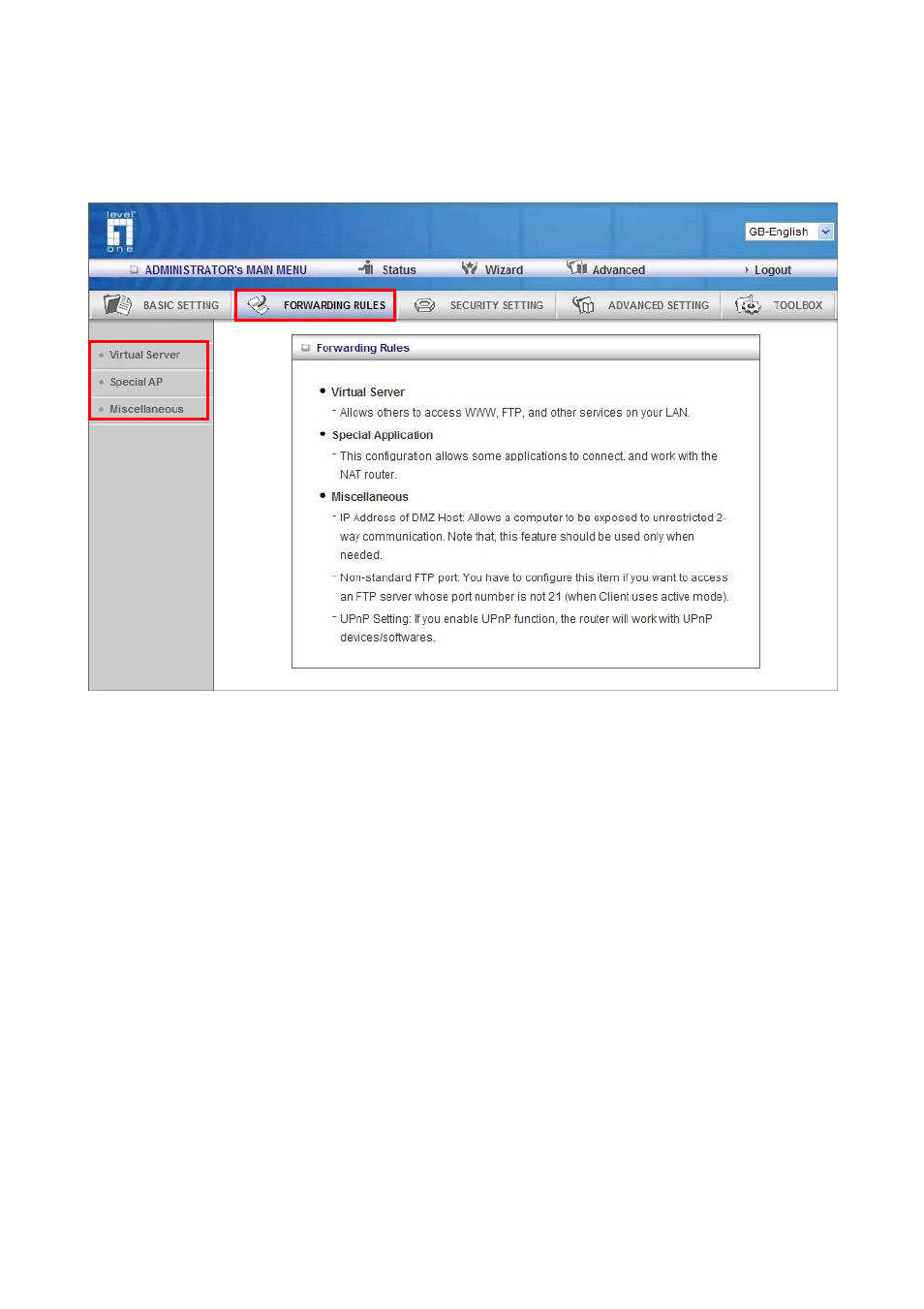 Forwarding rules | LevelOne WBR-6003 User Manual | Page 42 / 80