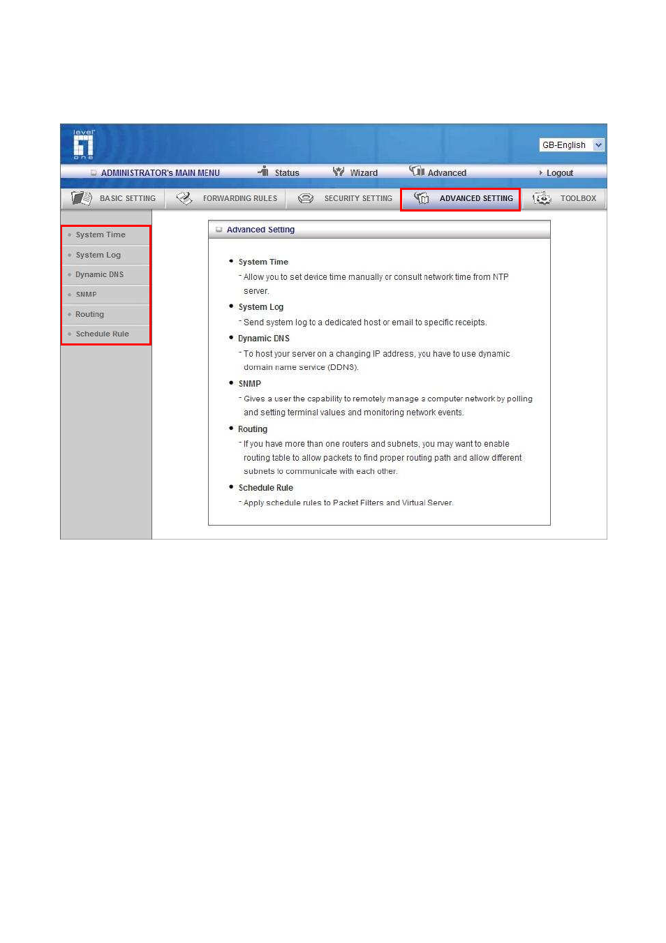 Advanced settings | LevelOne WBR-6003 User Manual | Page 57 / 80