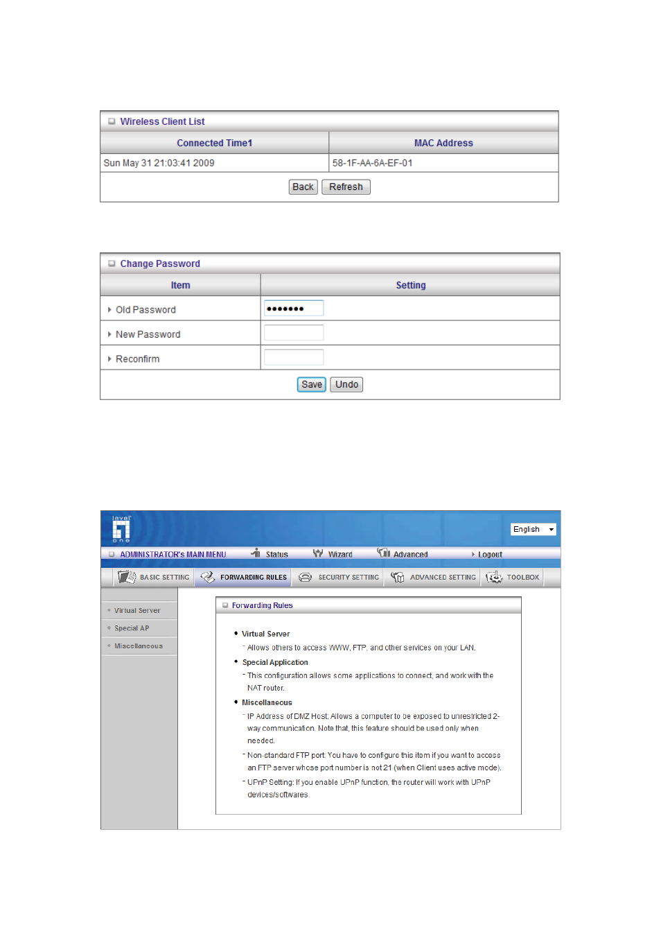 4 change password, 2 forwarding rules | LevelOne WBR-6012 User Manual | Page 39 / 79