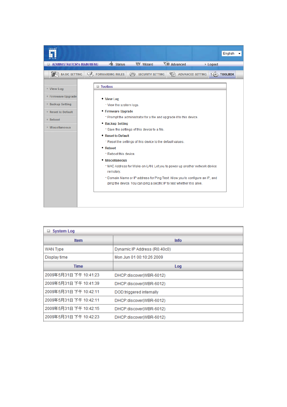 5 toolbox, 1 view log | LevelOne WBR-6012 User Manual | Page 72 / 79