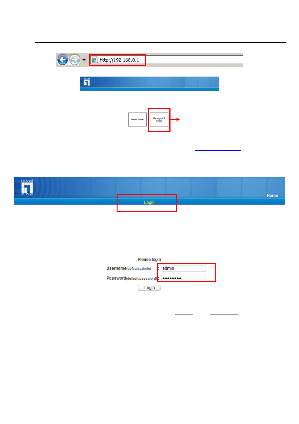 1 homeguard configuration, Click “login | LevelOne WBR-6022 User Manual | Page 23 / 99