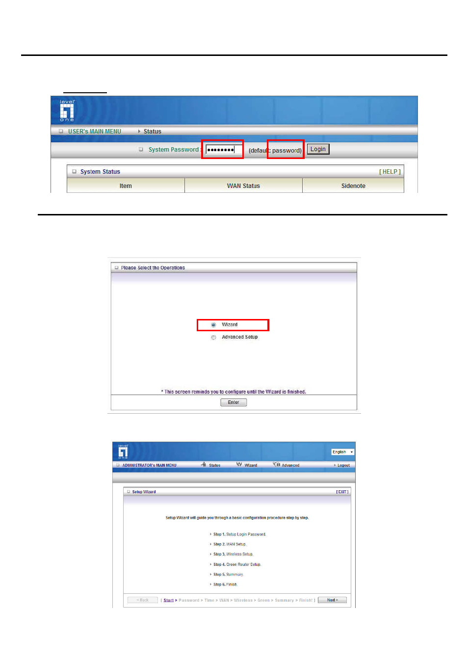 5 router setting, Wizard | LevelOne WBR-6022 User Manual | Page 45 / 99