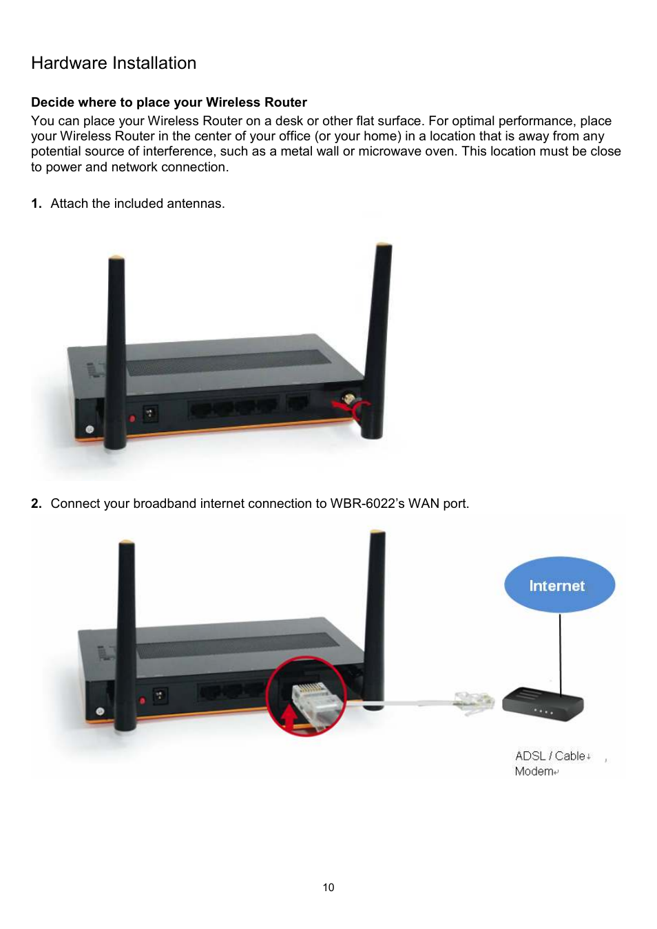 Hardware installation | LevelOne WBR-6022 User Manual | Page 11 / 89
