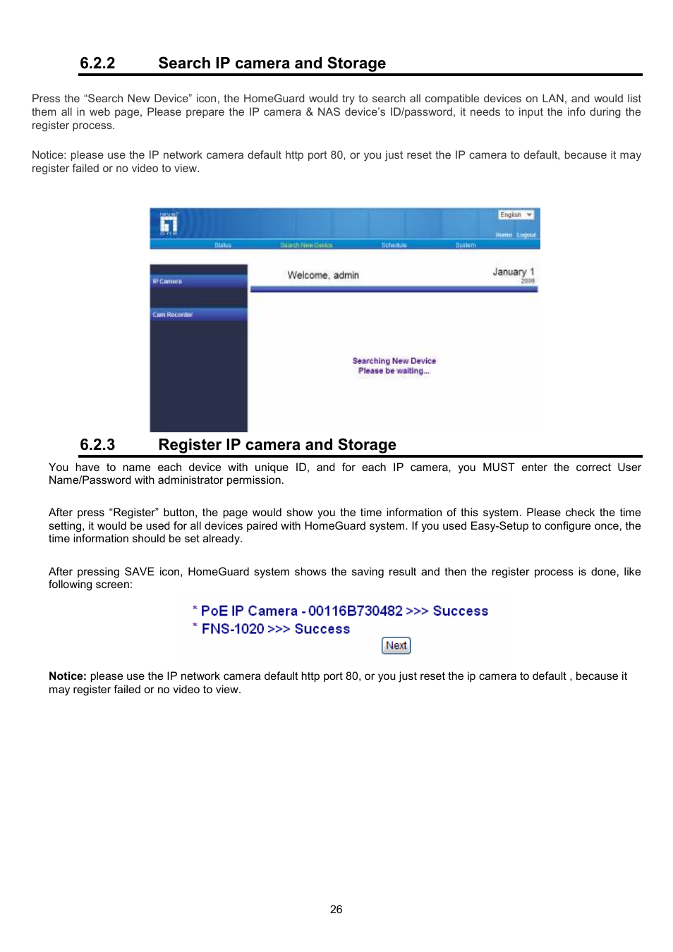 2 search ip camera and storage, 3 register ip camera and storage | LevelOne WBR-6022 User Manual | Page 27 / 89