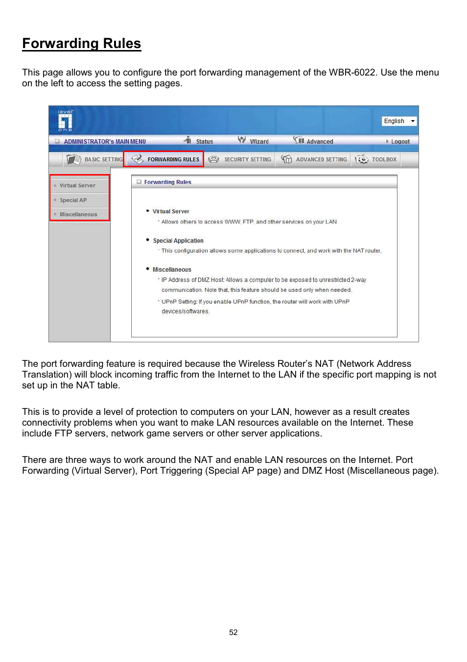 Forwarding rules | LevelOne WBR-6022 User Manual | Page 53 / 89