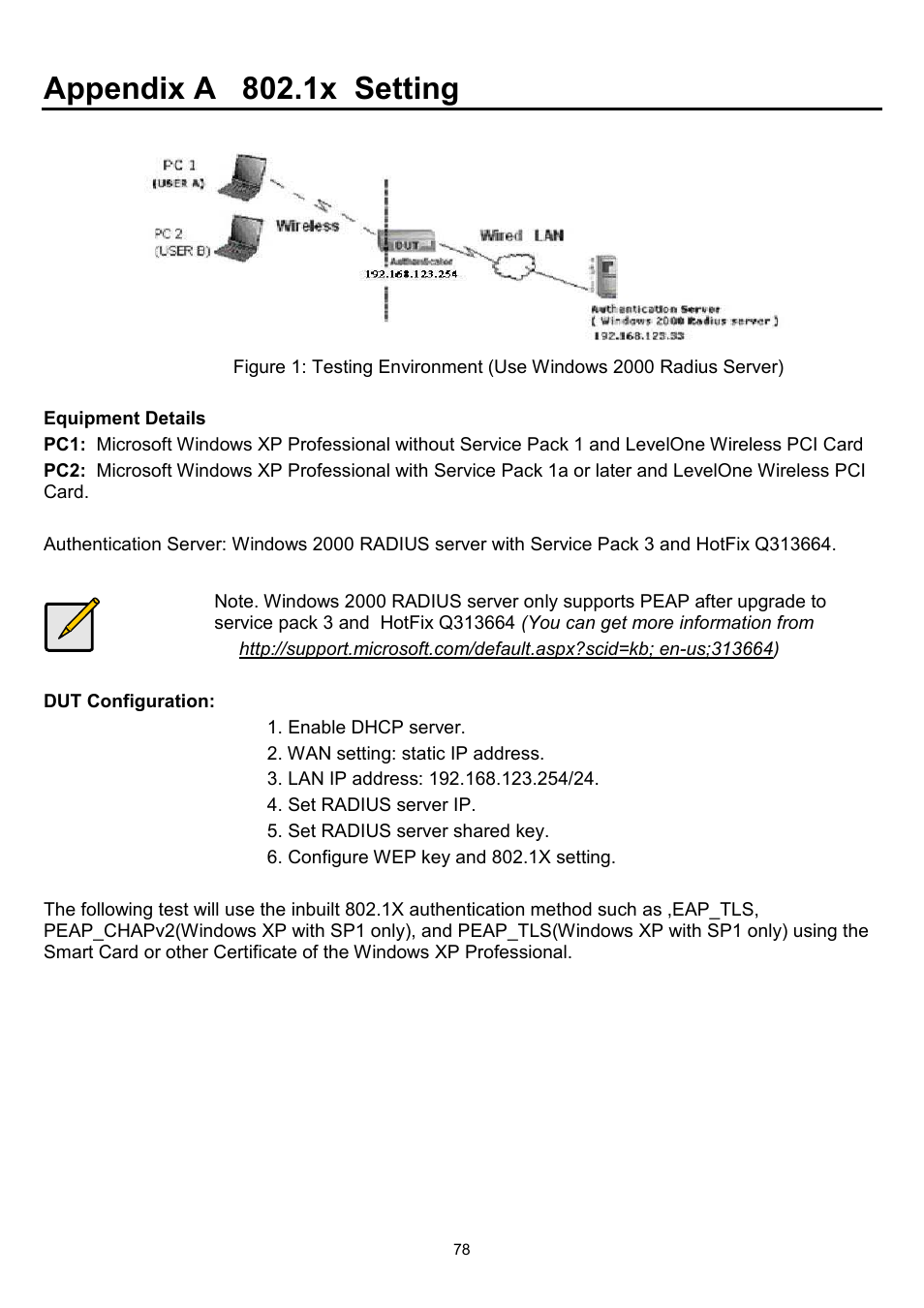 Appendix a 802.1x setting | LevelOne WBR-6022 User Manual | Page 79 / 89