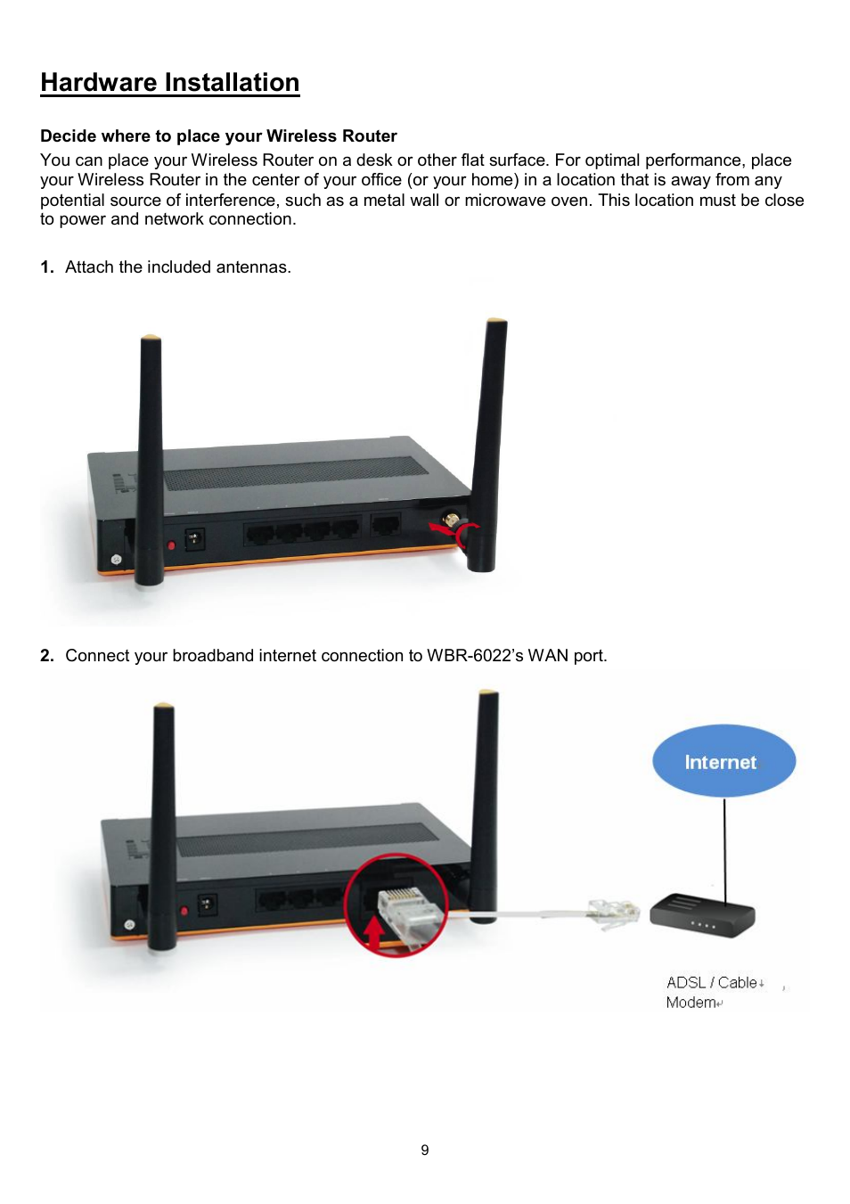 Hardware installation | LevelOne WBR-6022 User Manual | Page 11 / 87