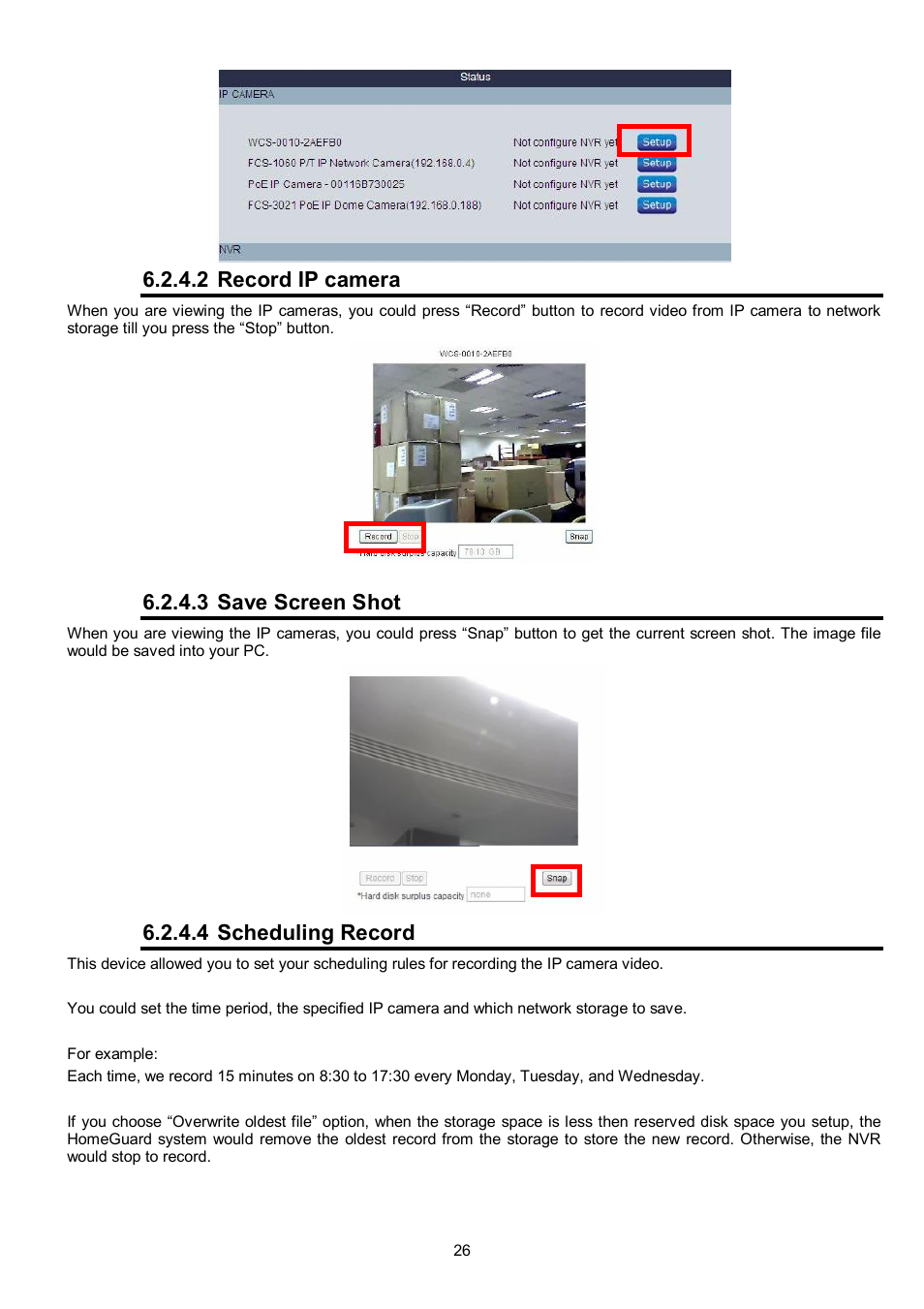 2 record ip camera, 3 save screen shot, 4 scheduling record | LevelOne WBR-6022 User Manual | Page 28 / 87