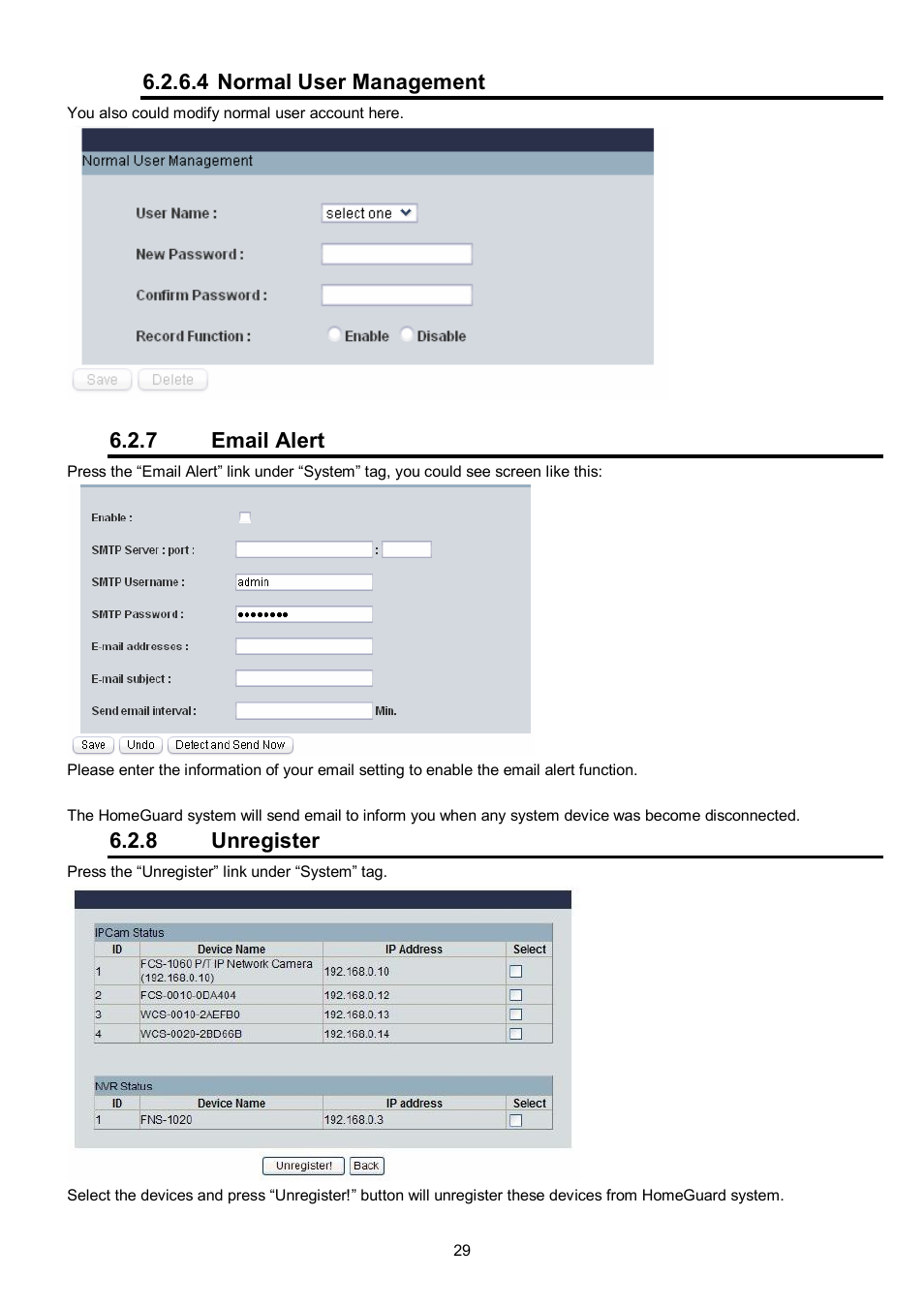 4 normal user management, 7 email alert, 8 unregister | LevelOne WBR-6022 User Manual | Page 31 / 87