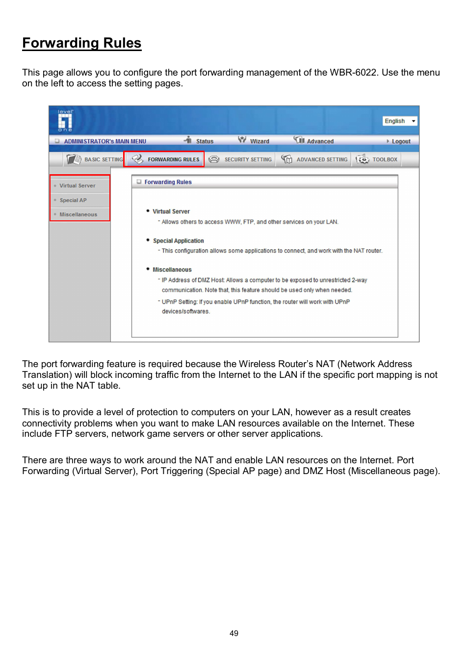 Forwarding rules | LevelOne WBR-6022 User Manual | Page 51 / 87