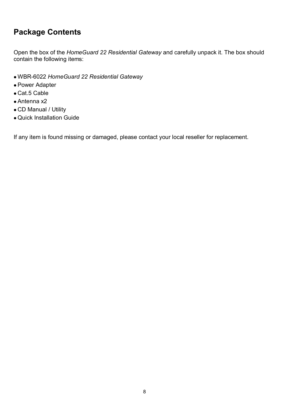 Package contents | LevelOne WBR-6022 User Manual | Page 8 / 87