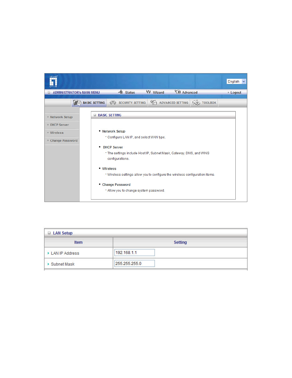 1tmaking configuration, 1 advanced, 1 basic setting | Making configuration | LevelOne WBR-6801 User Manual | Page 21 / 53