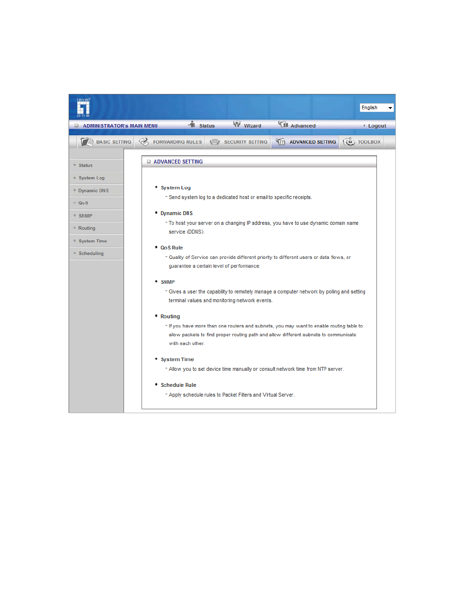 4 advanced setting | LevelOne WBR-6803 User Manual | Page 44 / 66
