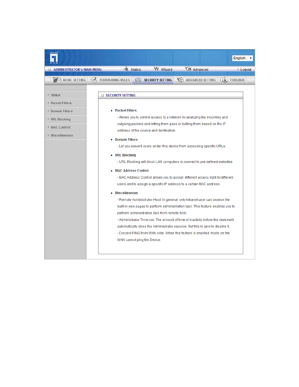 3 security setting | LevelOne WBR-6804 User Manual | Page 40 / 70