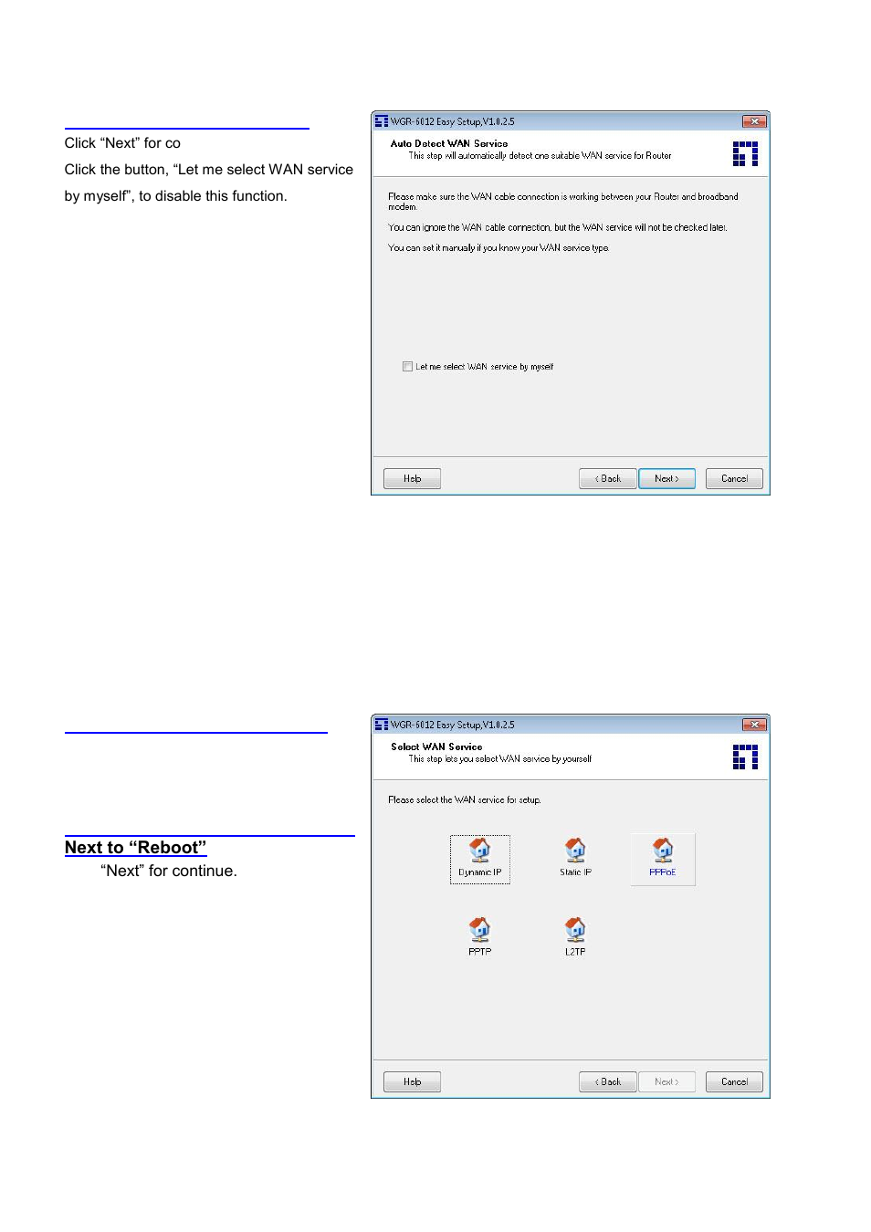 6 auto detect wan service, Manual select wan service, 8 summary of the settings and next to “reboot | LevelOne WGR-6012 User Manual | Page 13 / 83