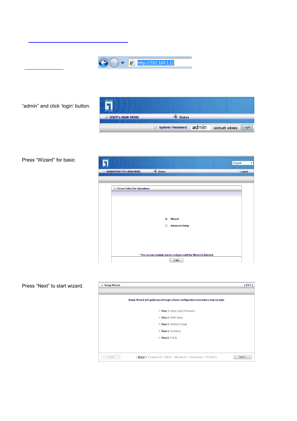 1 login to configure from wizard | LevelOne WGR-6012 User Manual | Page 17 / 83