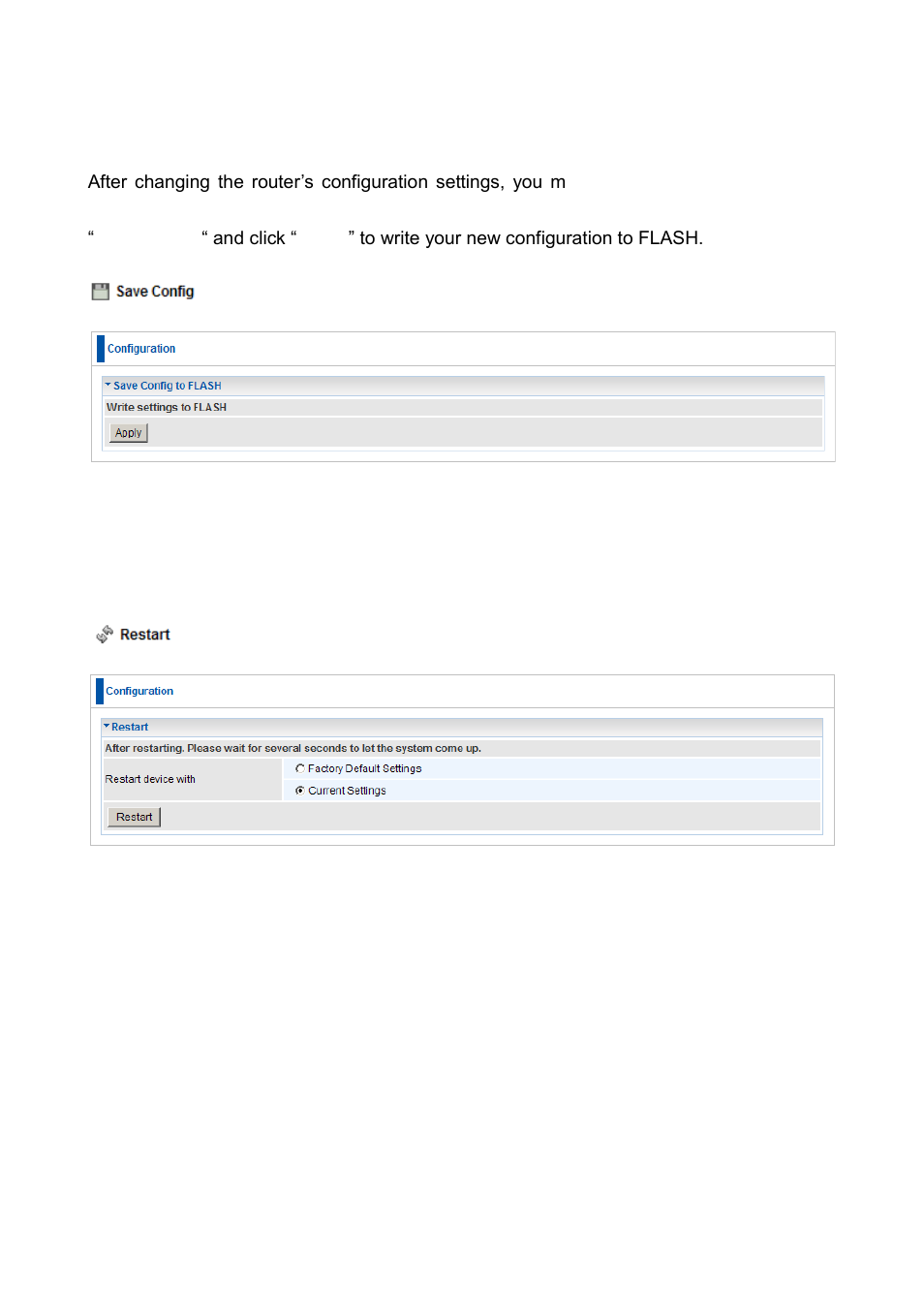 Save configuration to flash, Restart | LevelOne FBR-1461 User Manual | Page 101 / 106