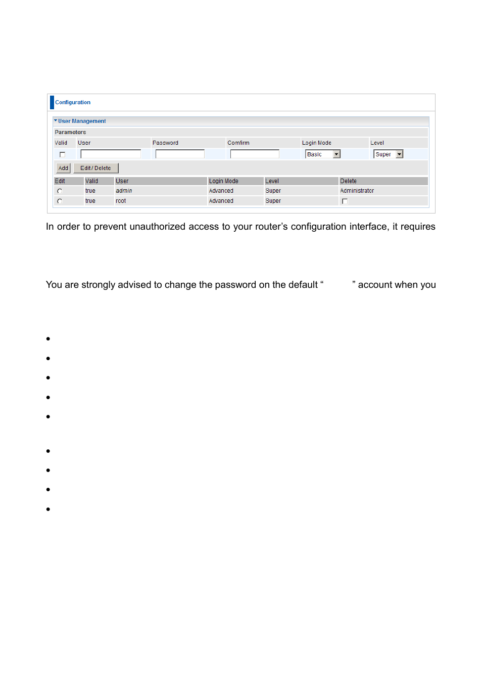 User management | LevelOne FBR-1461 User Manual | Page 59 / 106
