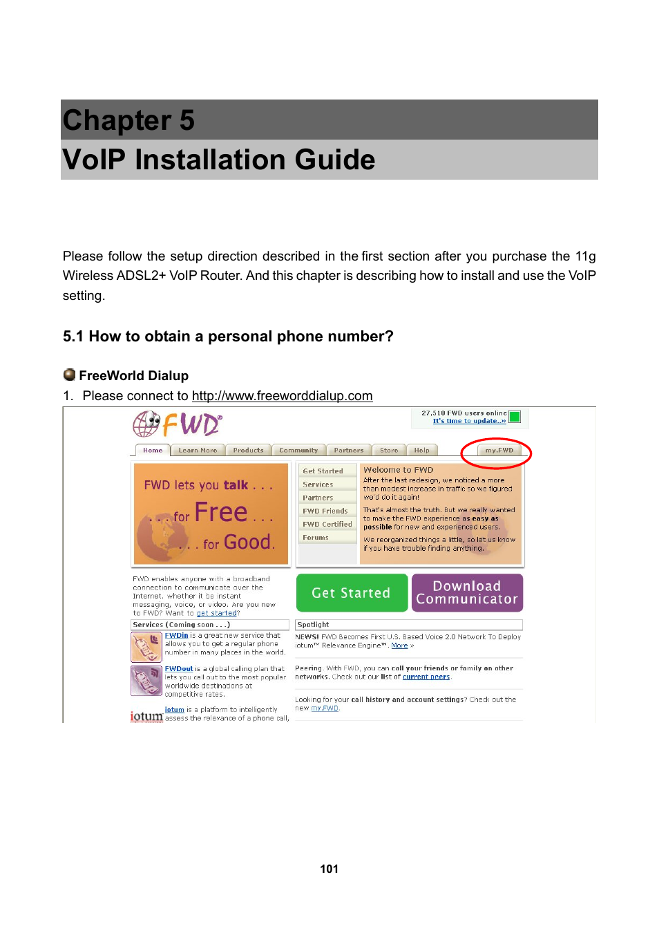1 how to obtain a personal phone number, Chapter 5, Chapter 5 voip installation guide | LevelOne WBR-3470 User Manual | Page 103 / 114