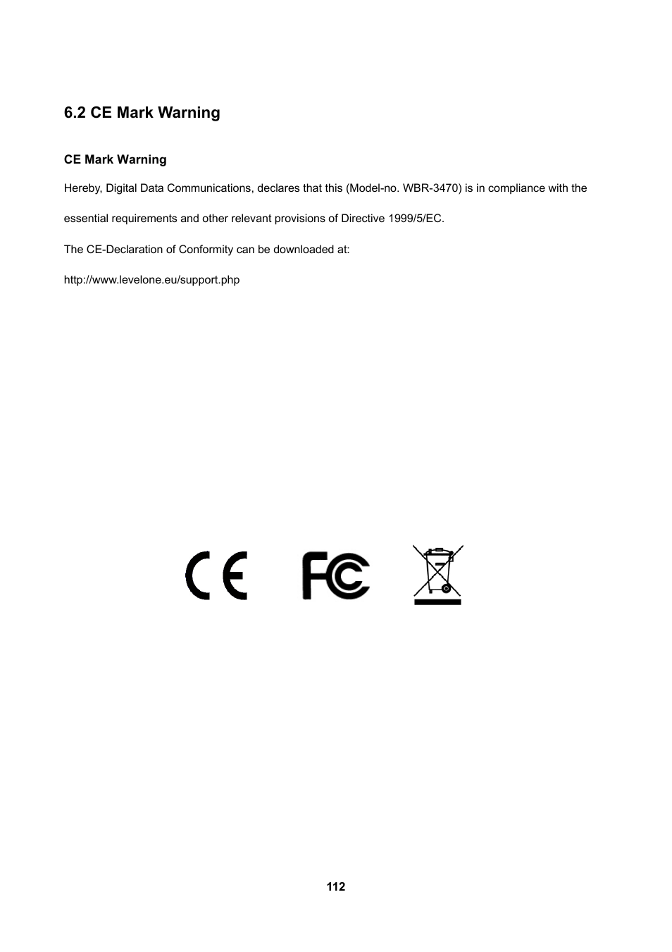 2 ce mark warning | LevelOne WBR-3470 User Manual | Page 114 / 114